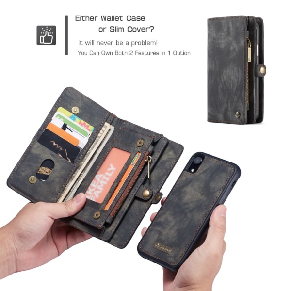 CASEME Aftagelig 2-i-1 multi-slot tegnebog til iPhone XR Grå Grey