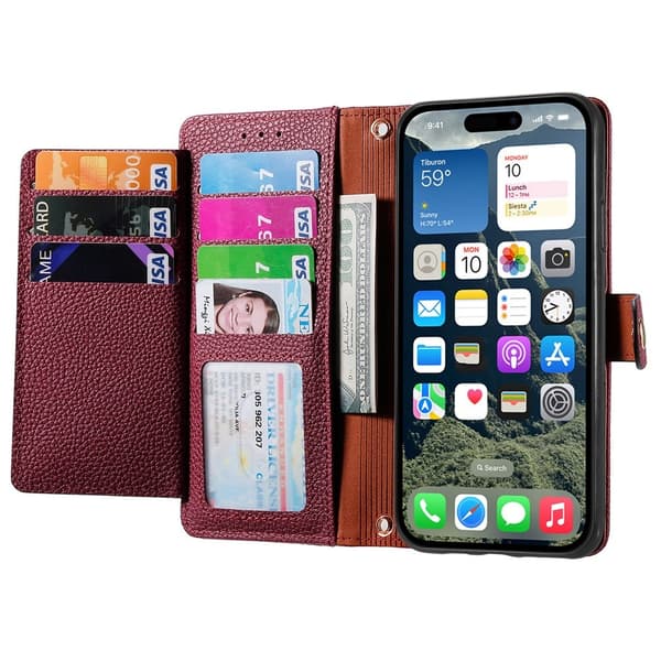 For iPhone 17 Cover RFID-blokering Lynlåslomme Tegnebogsetui med Rem Red