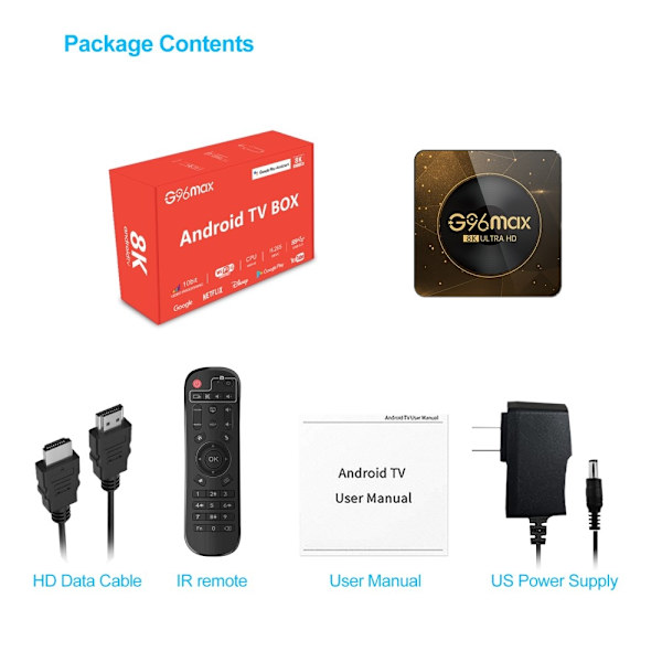 G96max 4+32GB 8K Ultra HD Smart TV Box H616 Android 13.0 Svart