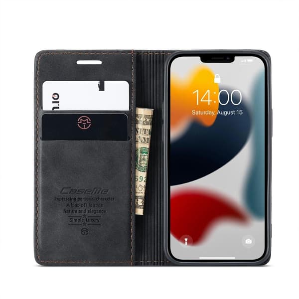 CASEME Retro lompakkokotelo iPhone 13 - musta Black