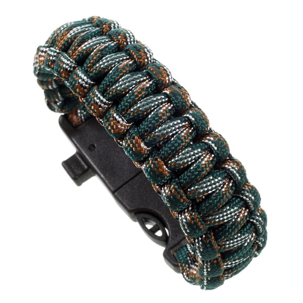 Survival Paracord -rannekoru, pilli, kompassi, kaavin, tummanvihreä Green one size