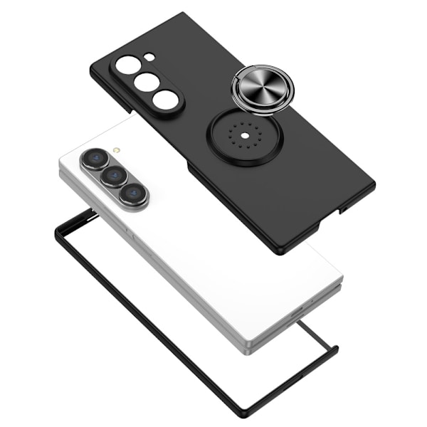 Till Samsung Galaxy Z Fold6 5G Hybrid skal med Finger Ring & Metall Plåt - Svart Svart