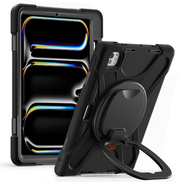Støtsikker etui med roterende stativ for iPad Pro 11 (2024) - PC+Silikon - Svart Black
