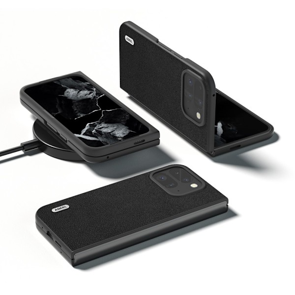 ABEEL Etui til Google Pixel 9 Pro Fold 5G - Ekte Ku-skinn + PC - Svart Black
