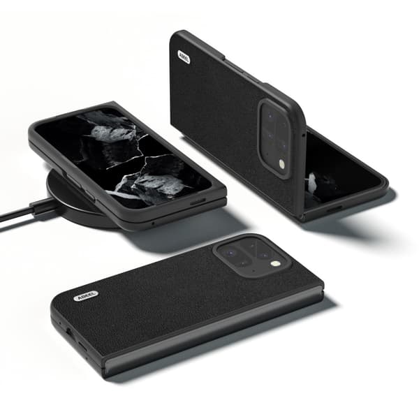 ABEEL til Google Pixel 9 Pro Fold 5G Etui Ægte Læder + PC Mobilcover - Sort Black