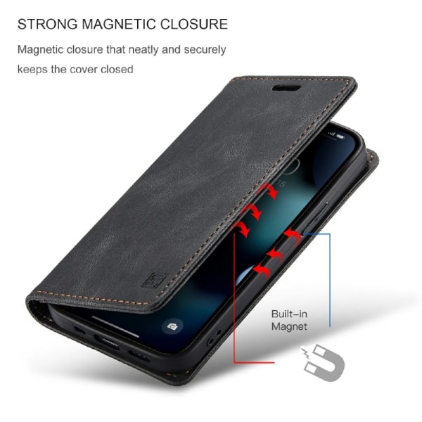 AUTSPACE A01 Retro tegnebog taske til iPhone 13 mini - sort Black