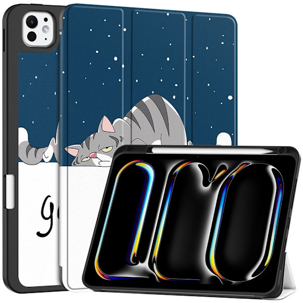 Till iPad Pro 11 (2024) Slim fit tri-fold fodral Pennfack - Cat multifärg