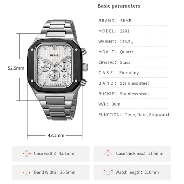 SKMEI Klocka Business Quartz Watch Square Fashion Armbandsur Luminous - Blå Blå