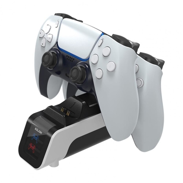 Til PS5-spilcontrolleropladerbase Dobbelt gamepad-hurtigopladningsdock Black