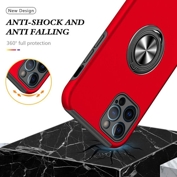 iPhone 13 Mini Finger Ring Kickstand Hybrid Case - Red Red