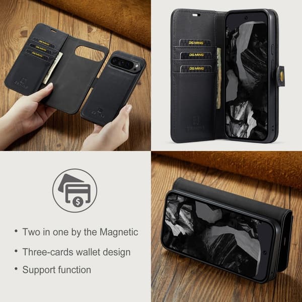 DG.MING Google Pixel 9 Pro XL Irrotettava 2 - in - 1 - lompakkokansi Black