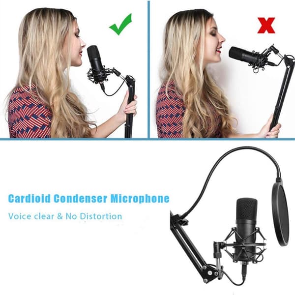 Studio Live Streaming Broadcasting Optagelse Mikrofonstativ Black