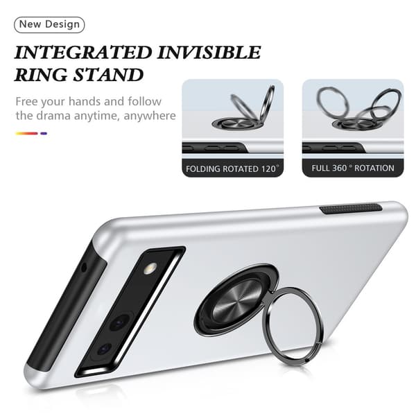 Google Pixel 8a sormenrengasjalustan hybridikotelo Silver
