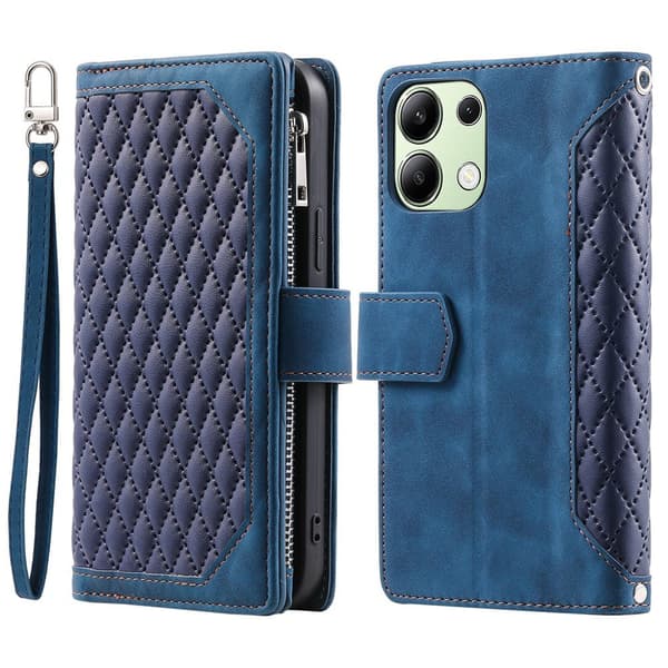 Til Xiaomi Redmi 15C Zipper Wallet Case Rhombus Telefoncover Blue
