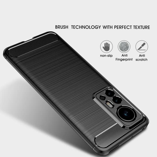 Xiaomi 12 Pro Kulfiber Tekstur TPU - kabinet - Sort Black