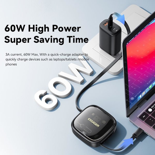Integroitu USB-C-sovitinkaapelisarja Latauskaapelikotelon muunnin Black