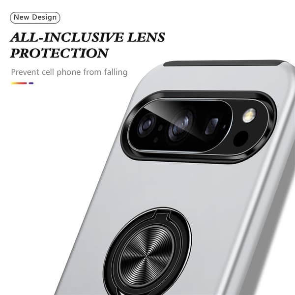 Till Pixel 10 Pro / Pixel 10 Skal Hybrid skal med Finger Ring - Silver Silver