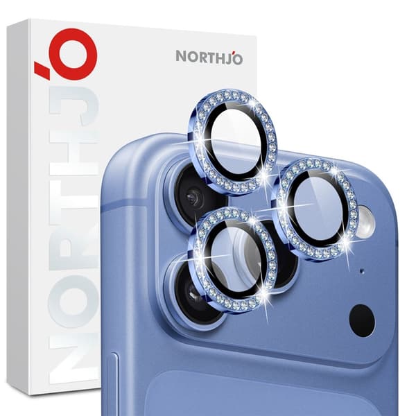 NORTHJO Kameralinsebeskytter med rhinestone ring til iPhone 18 Pro / 18 Pro Max Blue