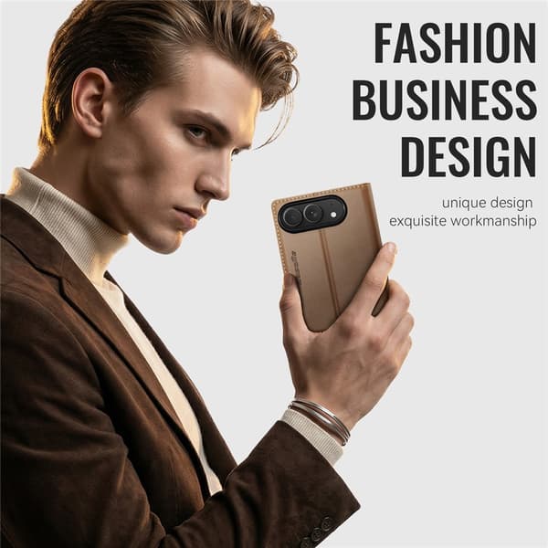 CASEME Telefonpungcover med blank litchi tekstur til iPhone Duo Brown