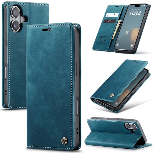 CASEME Retro Wallet Case for iPhone 16 Blue