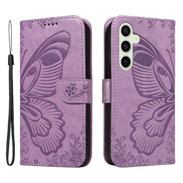 För Samsung Galaxy S24 FE Fodral Ställ Plånboksfodral Fjärilsmönster - Lila Lila