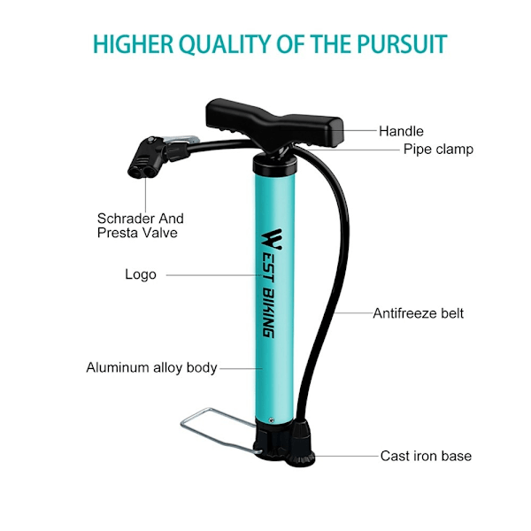 120PSI Sykkelpumpe Luftinflator Vei MTB Sykkel Dekk Blue one size