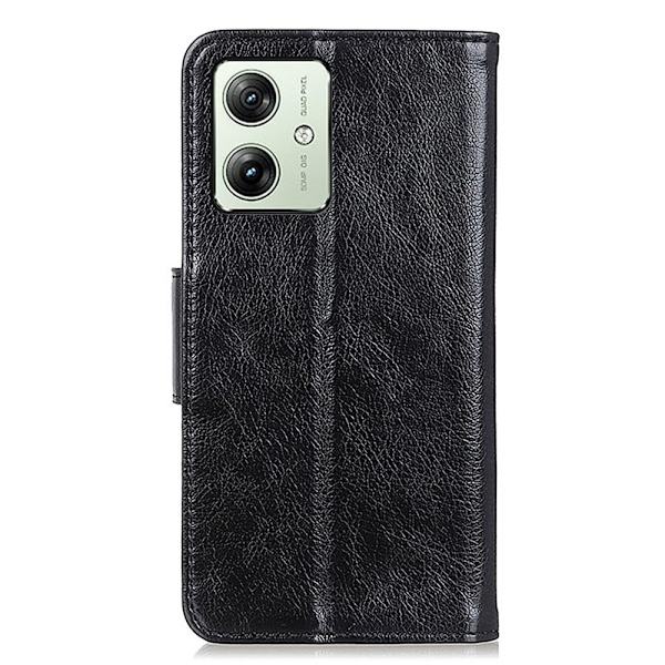 Nappa Texture Split Wallet Stativbetræk til Motorola Moto G54 - Sort Black