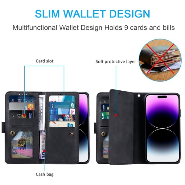 Til iPhone Air Etui med Lynlåslomme og 9 Kortlommer Black