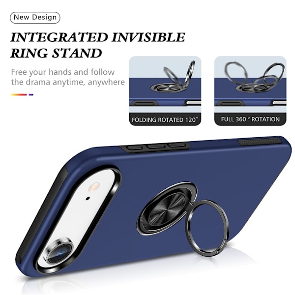 Til iPhone Air Finger Ring Kickstand Hybrid Taske Blue