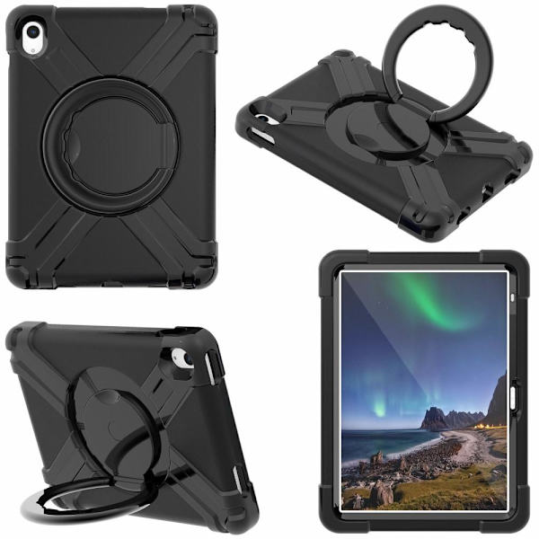 Til iPad 10.9 (2022) 360-graders rotationsstativ-tabletcover Anti-faldbeskyttelse Black