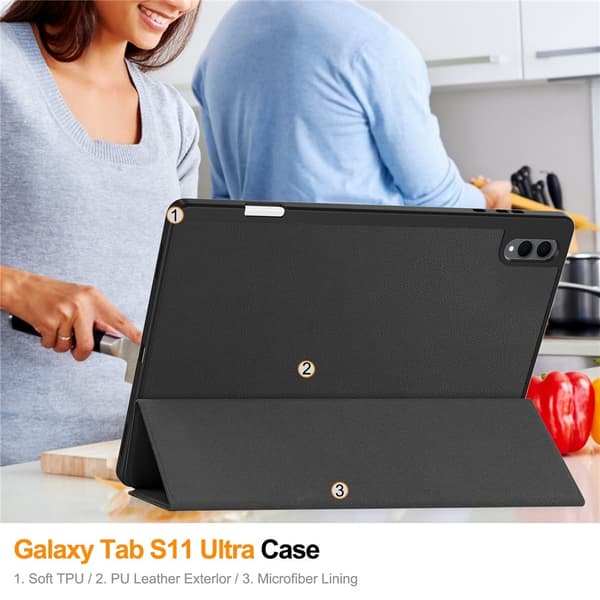 Til Samsung Galaxy Tab S12 Ultra Tri-Fold nettbrettdeksel med pennholder Black