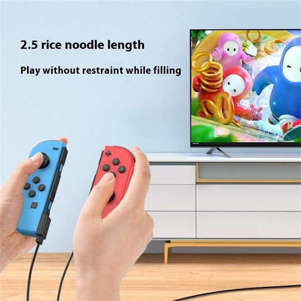 2 i 1 opladningskabel kompatibel med Nintendo Switch Joy-Con 2,5 m forlænget USB-opladerledning Black
