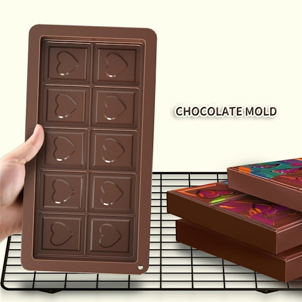 Rektangulær chokoladeform bageform med 10 hulrum i silikone Brown