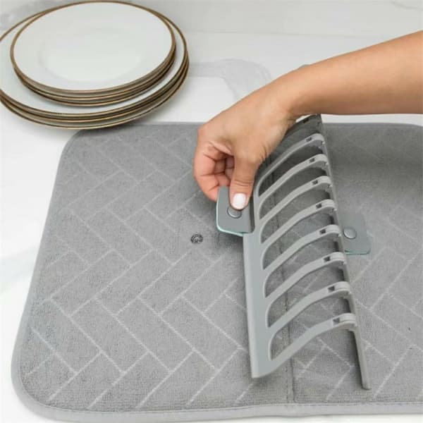 Oppvaskstativ: Sammenleggbar tørkematte med avtakbart plaststativ for avrenning av oppvask. Grey
