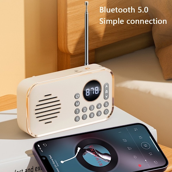 Bluetooth 5.0 FM-radio 3,5 mm ljudkabel TF-kort U Disk Beige