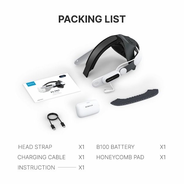 BOBOVR E3 Pro Meta Quest 3/3S -päähihnalle 10 000 mAh akku VR-pääpanta Grey