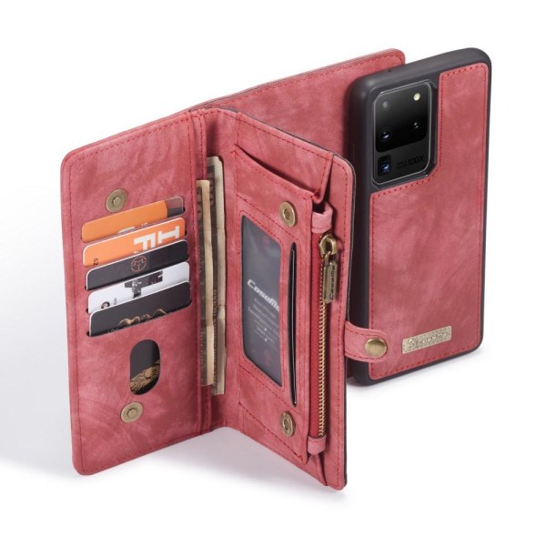 CASEME Samsung Galaxy S20 Ultra Retro läder plånboksfodral - Röd Röd