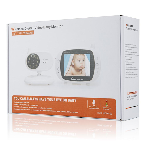 2.4G Digital trådløs 3,5 tommer farve LCD babymonitor 5m Night Vision SP850 White