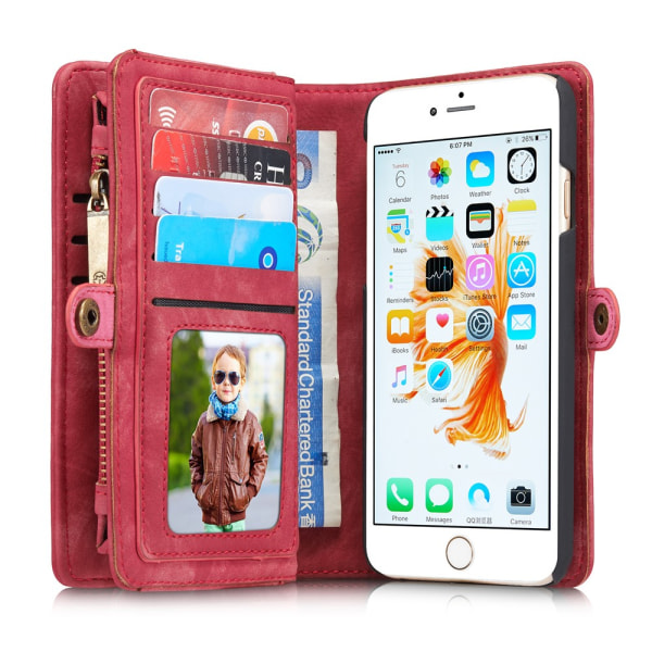 CASEME iPhone 6s 6 Plus Retro Split läder plånboksfodral Röd Röd