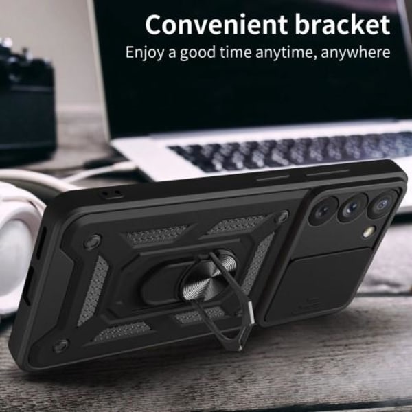 Samsung Galaxy S23 Shockproof TPU + PC Kickstand Phone Case Car Mount Metal Sheet - Black Black