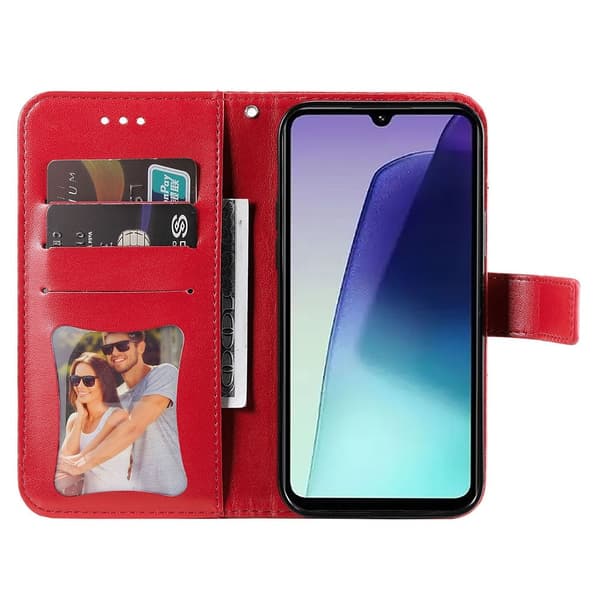 Til Xiaomi Redmi 14C Tegnebogsetui med Blomstermønster og Standerfunktion Red