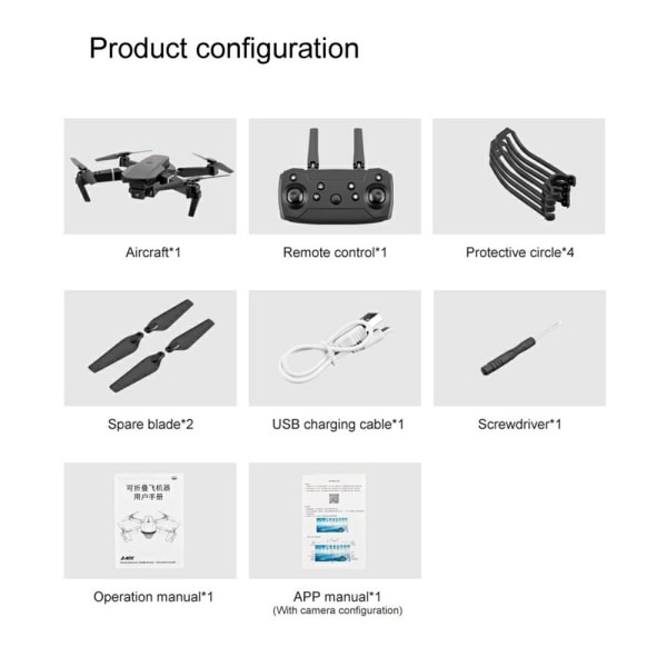 E88 Pro RC Drone med to kameraer og to batterier Black