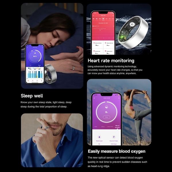 Smart Ring Bluetooth Finger Health Tracker 18,2 mm Inre Diameter Svart