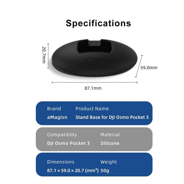 AMAGISN Silikonbase for stativholder til DJI Osmo Pocket 3 kamera, selvklebende Black