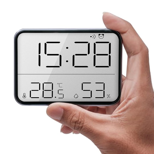 Digital väckarklocka LCD klocka med kalender temperatur och luftfuktighet Svart