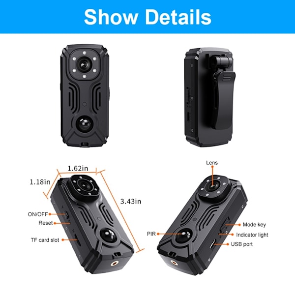 MD37 Videoopptaker 2K Sport Camera Sykkel med IR-CUT AP Hotspot Black