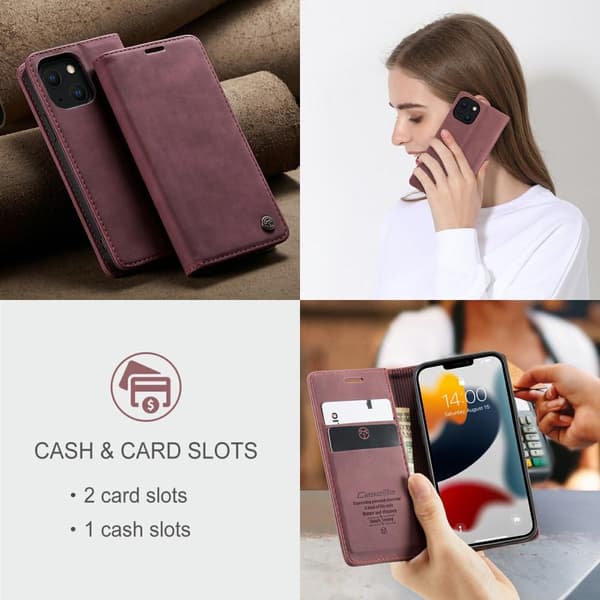 CASEME Retro Wallet Case for iPhone 13 - Winered Red