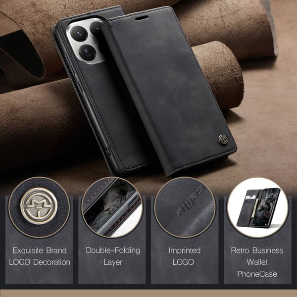CASEME Retro Lompakkokotelo Xiaomi 15T Black