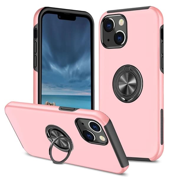 iPhone 14 Plus Fingerring Kickstand Hybrid Taske - Lyserød Pink