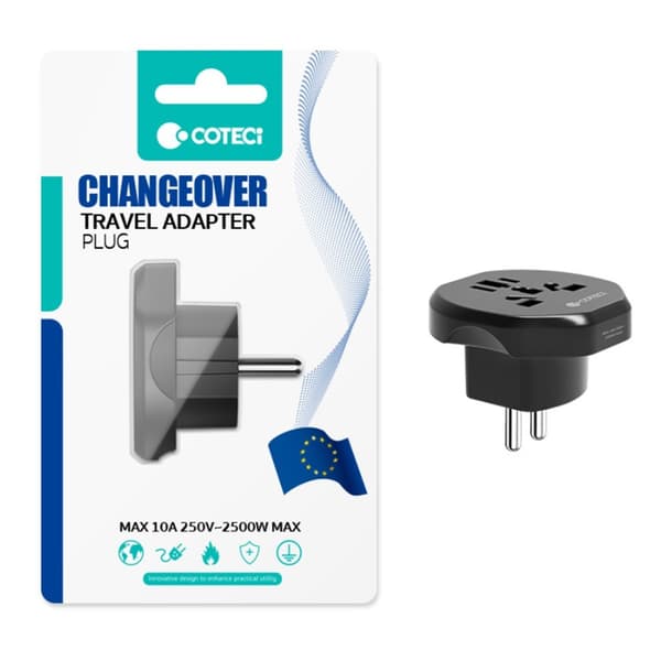 COTECI universell reiseadapter og strømomformer (US/UK/EU) White